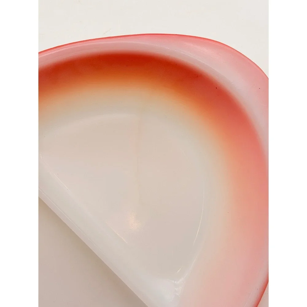 Vintage Glasbake Red Ombre Milk Glass Divided Serving Dish Oval MCM 1.5 Qt USA